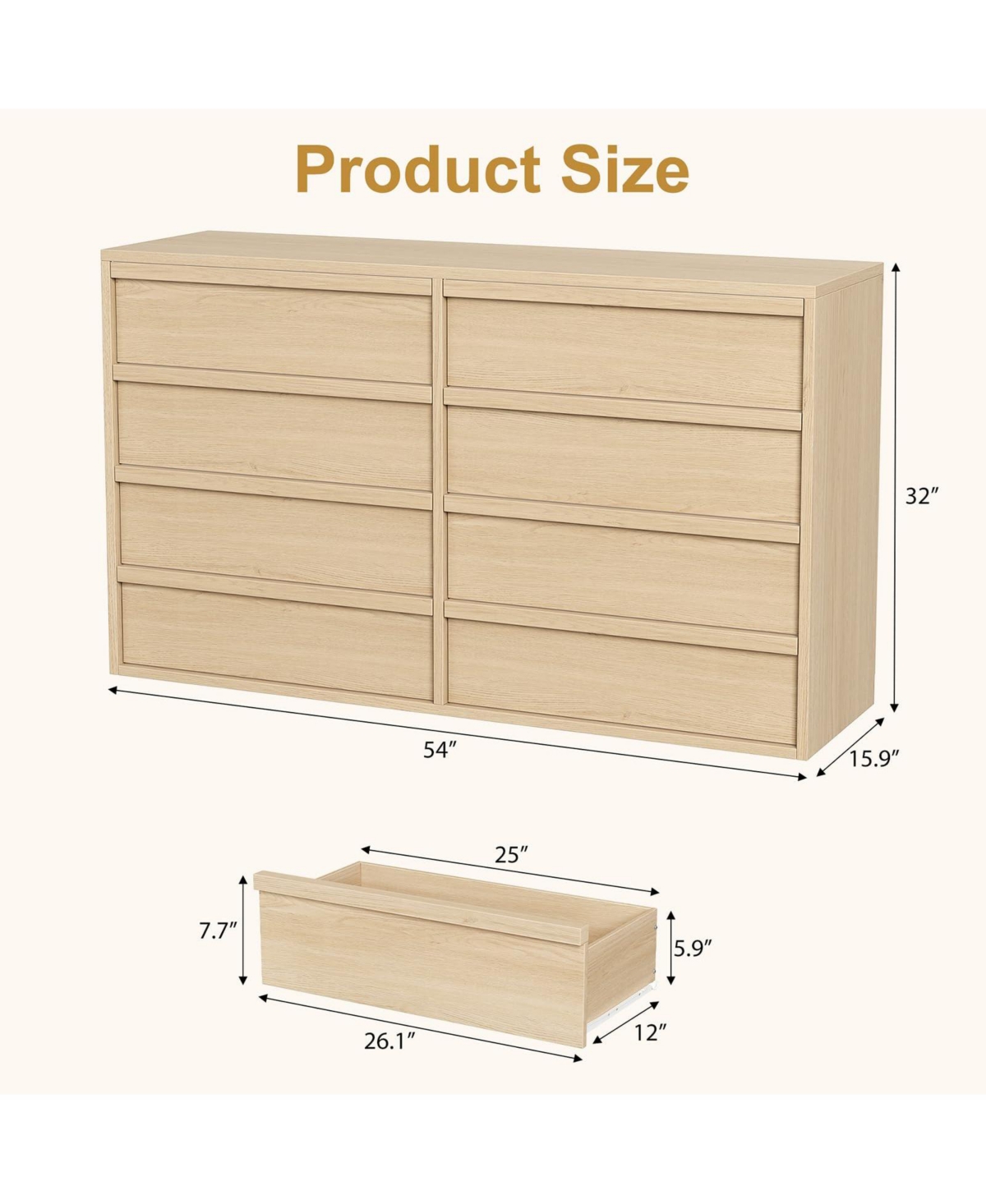 homfan Large 8 Drawer Dresser for Bedroom, Modern Wooden Chest, Spacious Organizer for Living Room, Nursery, Entryway, Hallway, Closet