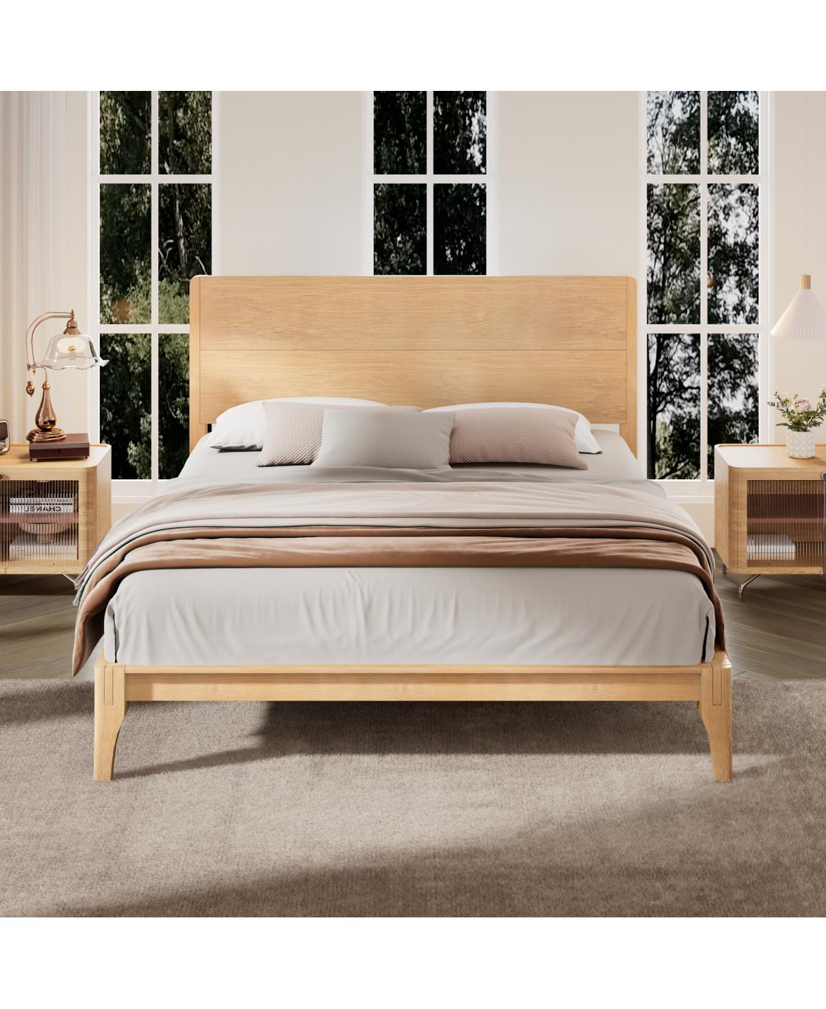Streamdale Furniture Mid-Century Modern 12' Bamboo Platform Bed Full Size No Box Spring Needed