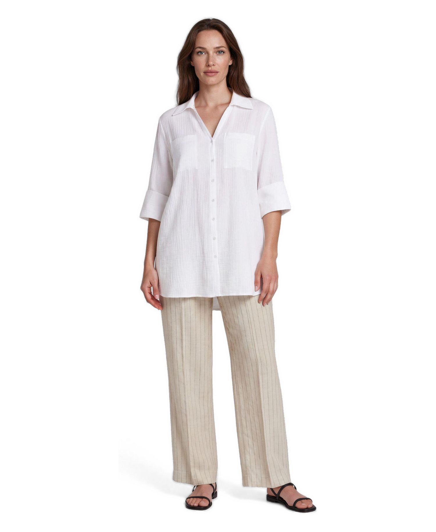 Women's Mairara Seersucker Button-Front 3/4-Sleeve Shirt
