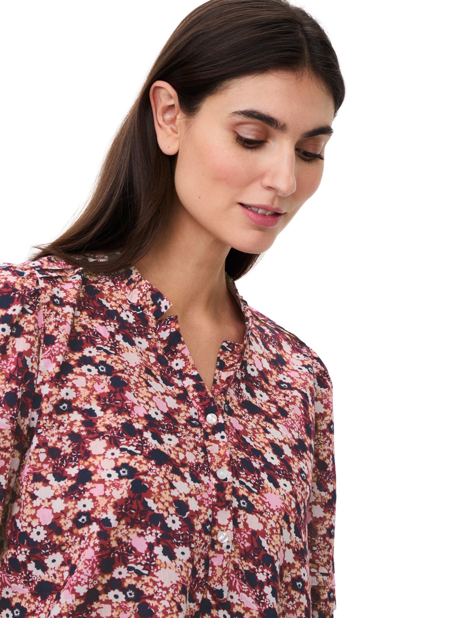 Women's Mabrenitha Floral-Print Mandarin Collar 3/4-Sleeve Blouse