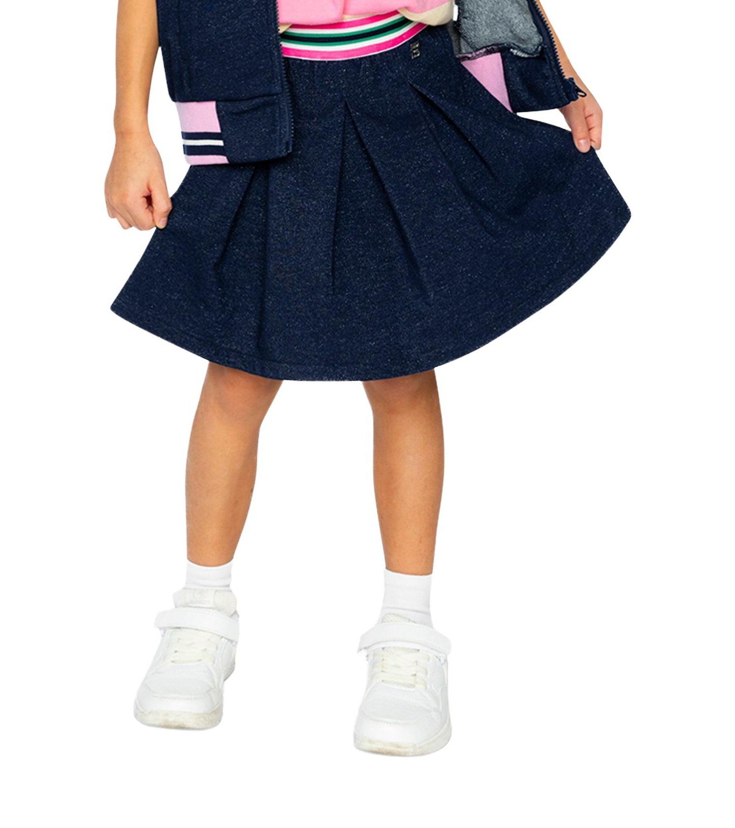 Little and Big Girl ( size 6 to 14 ) Pleated French Terry Skirt Denim