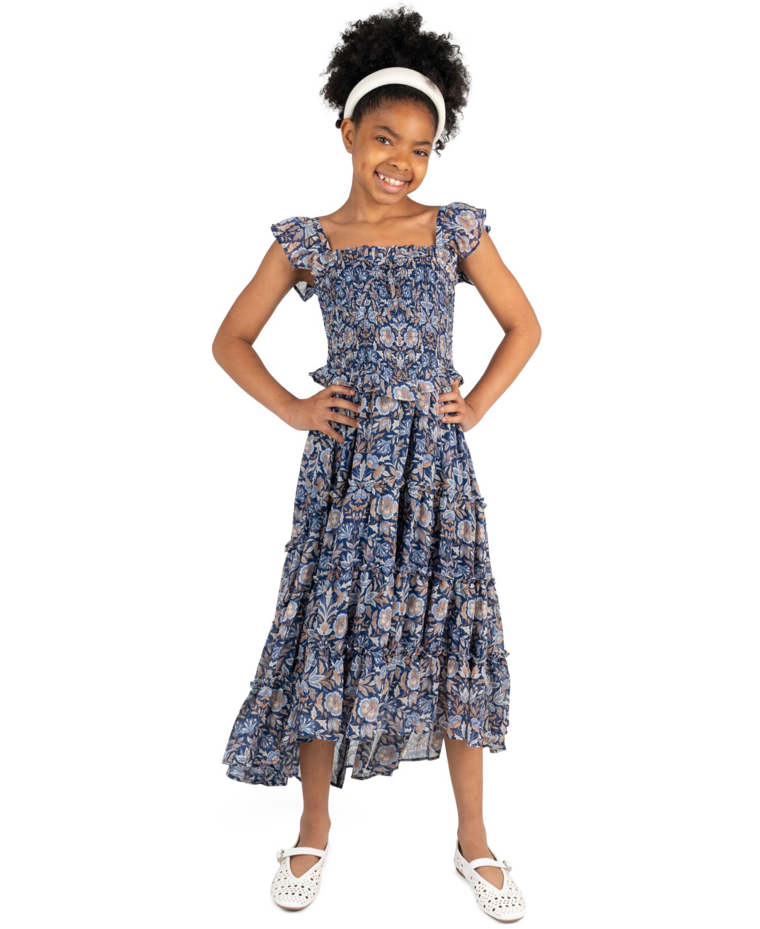 Girls' 7-16 Floral Print Sleeveless Dress and Denim Vest, 2-Piece Set