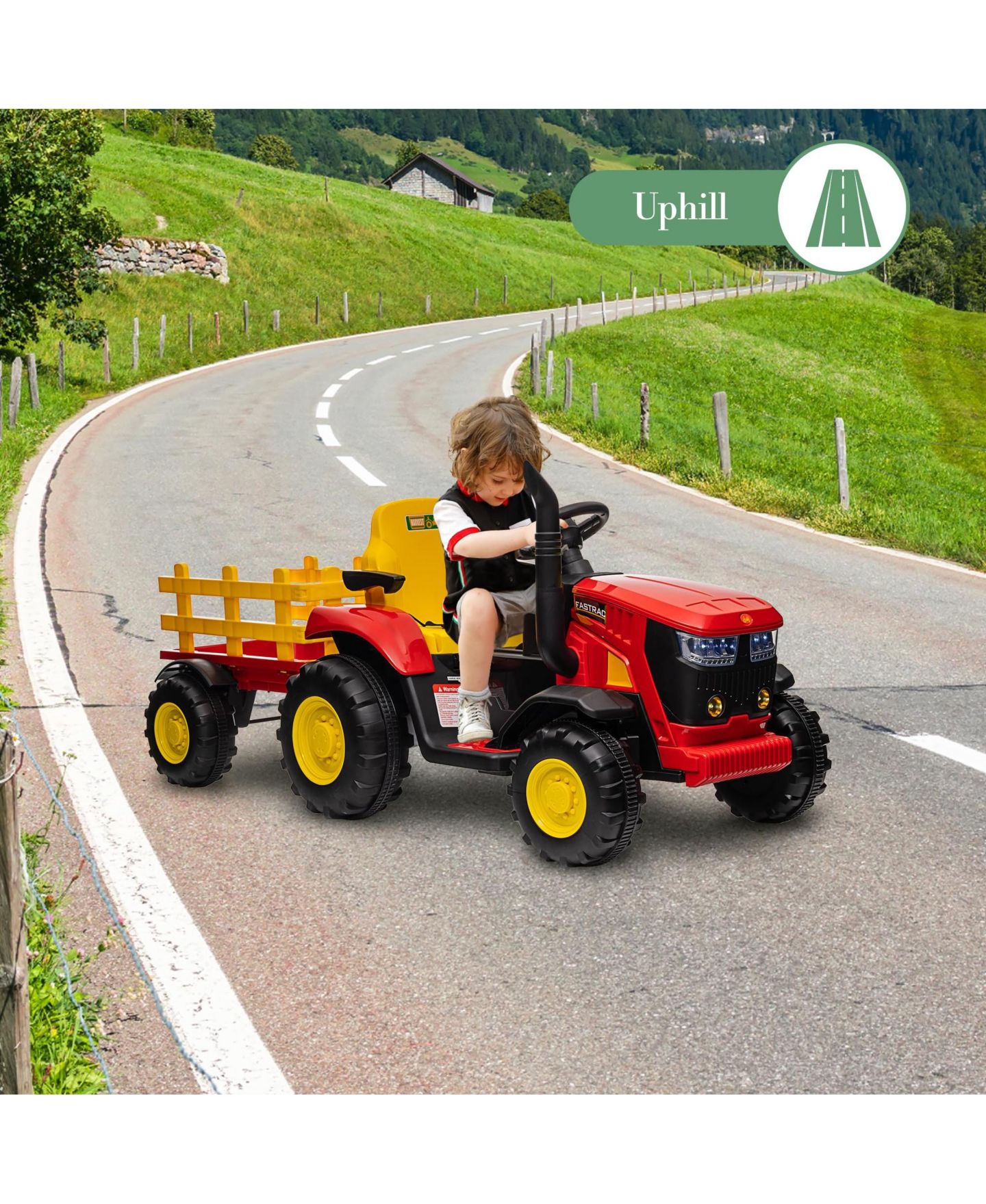 Детская игрушка homfan Electric Ride On Car Tractor with Garden Cart Trailer, 12v Rechargeable Kids Vehicle with Remote Control for Ages 3 to 8, цвет: Красный — фото 9