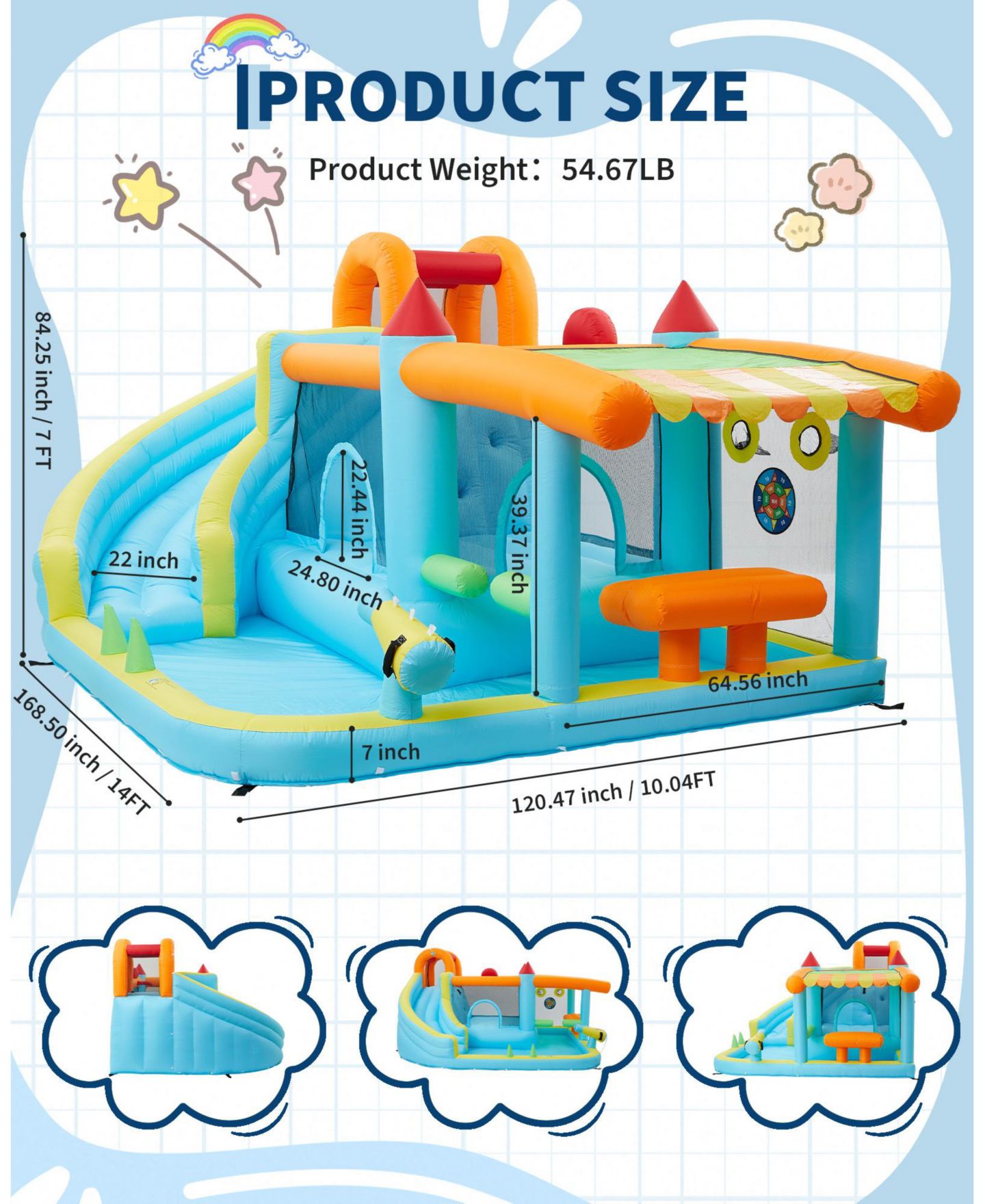 Детская игрушка homfan 12-in-1 Inflatable Bounce House With Slide and Water Play, For 2-8 Kids, от 3 лет, цвет: Синий — фото 2