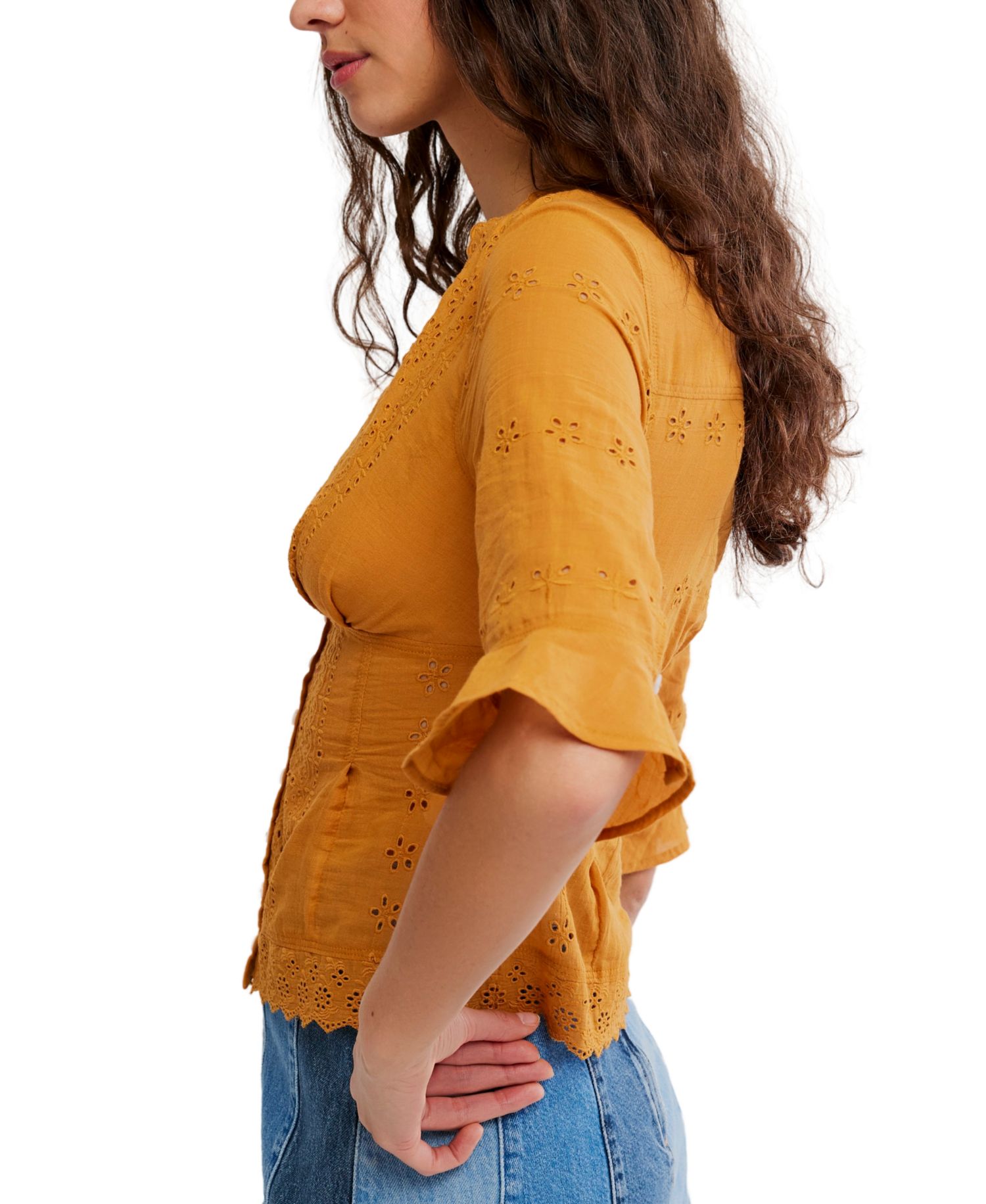 Women's Salone Eyelet V-Neck 3/4-Sleeve Top