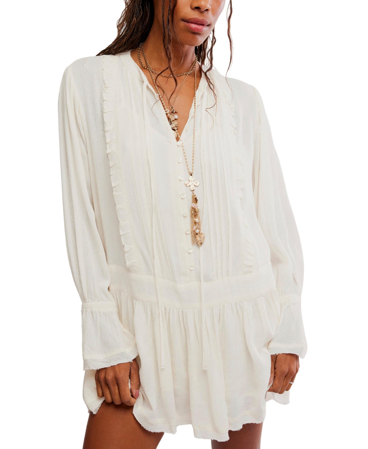 Free People Women's Free-Est Crinkled Button-Front V-Neck Mini Dress