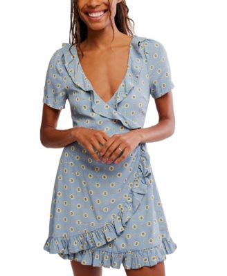 Women's Wrap Mini Ruffle Dress