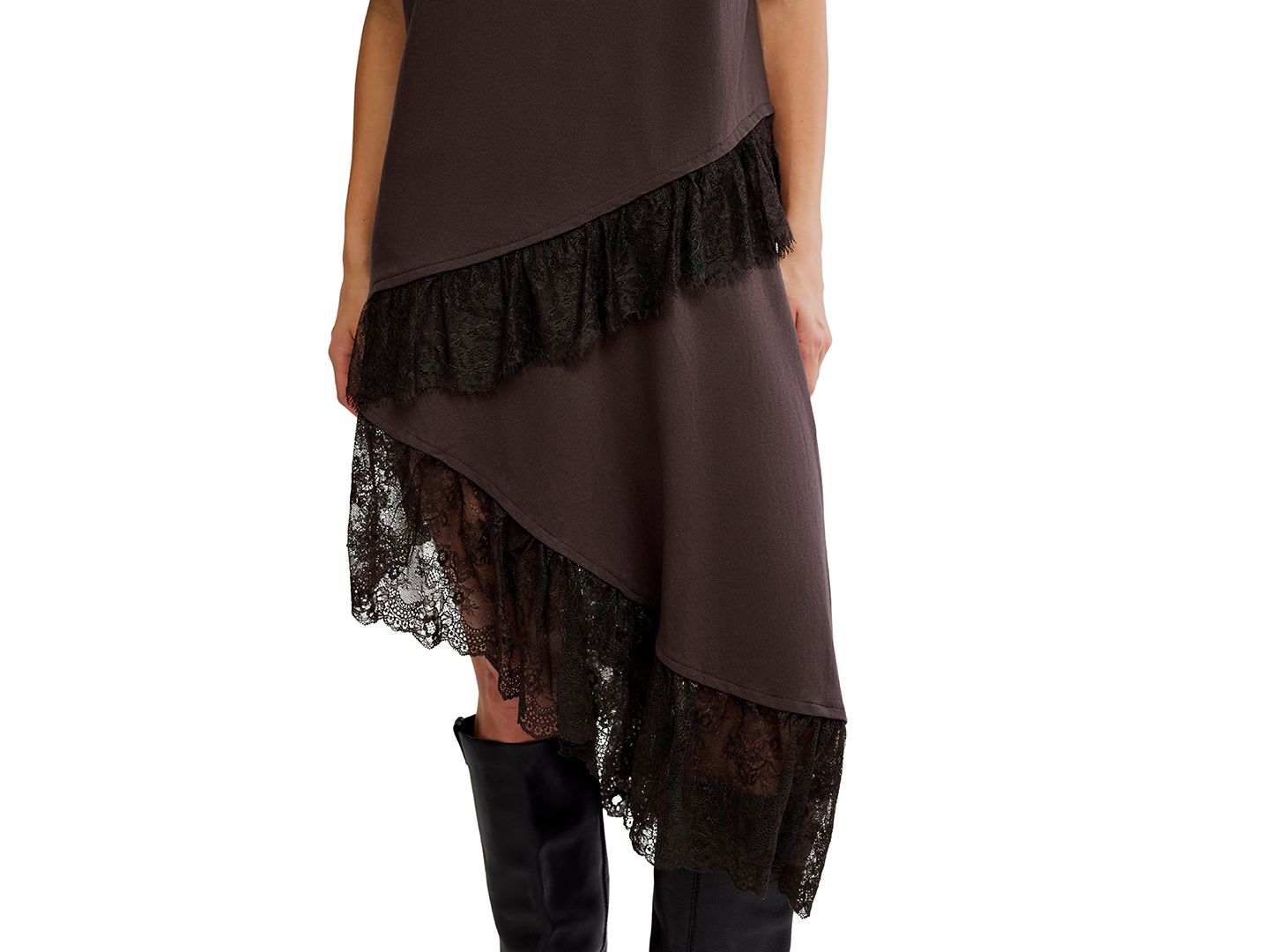Женская футболка Free People Lace Layered Asymmetrical-Hem, цвет: Deep Fudge — фото 3