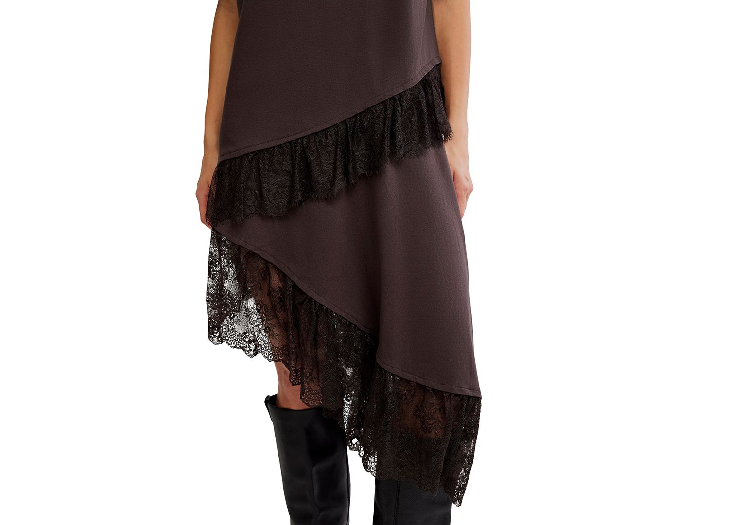 Women's Lace Layered Asymmetrical-Hem T-Shirt