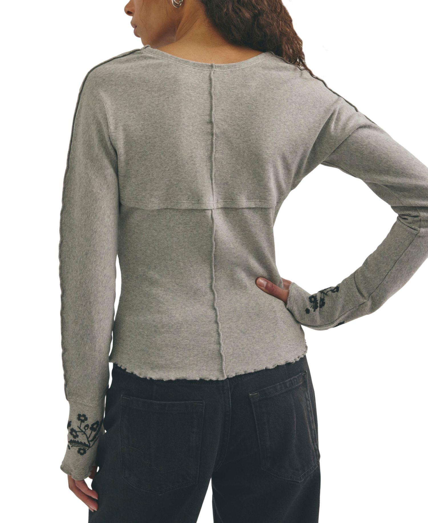 Women's Olivia Embroidered Square-Neck Ribbed Knit Cotton-Blend T-Shirt