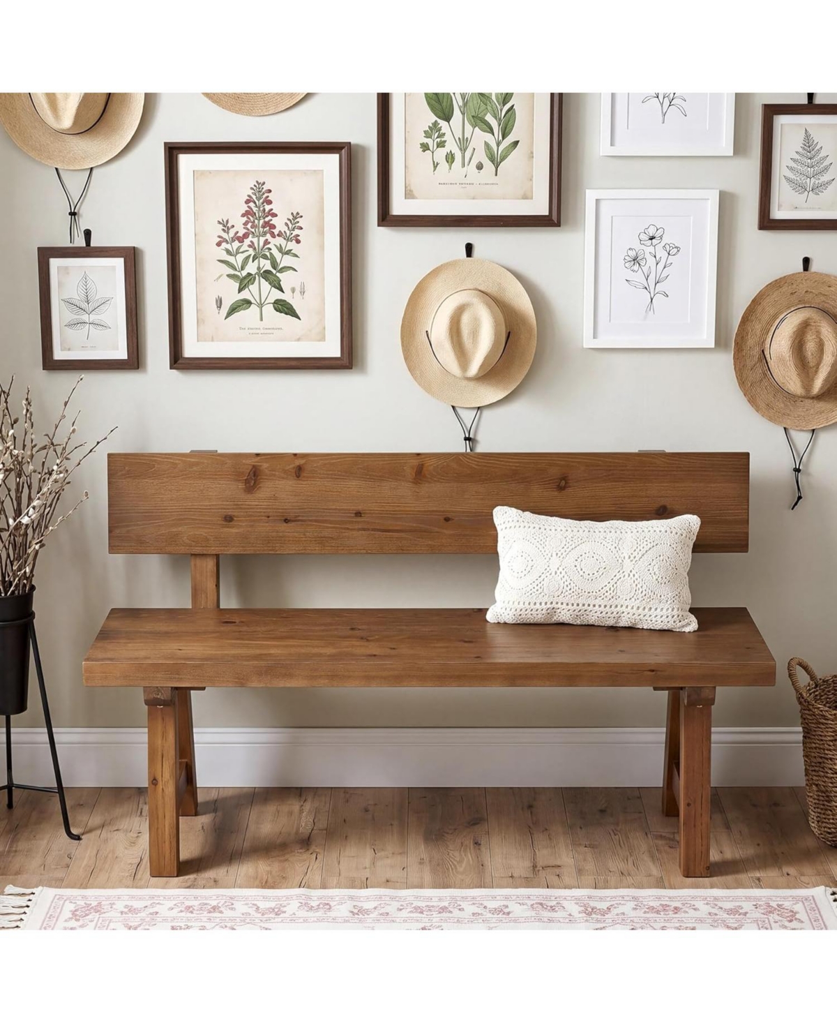 Tribesigns Solid Wood Bench with Back,47-In Long Farmhouse Wooden Indoor Window Bench Seat for Entryway,Mudroom,Living Room,Easy Assembly