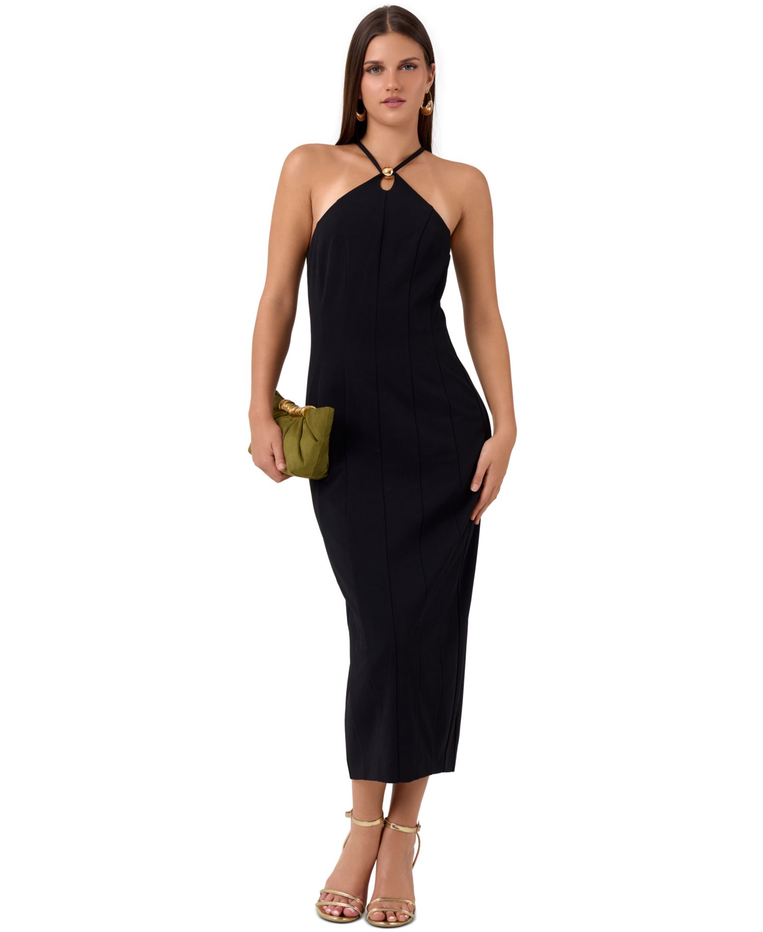 Women's Avalon Midi Halter Gold-Hardware Dress