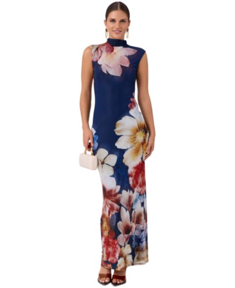 Женское платье RACHEL Rachel Roy Coco Mesh Midi Snake-Print Mock-Neck Cap-Sleeve, цвет: Синий с принтом