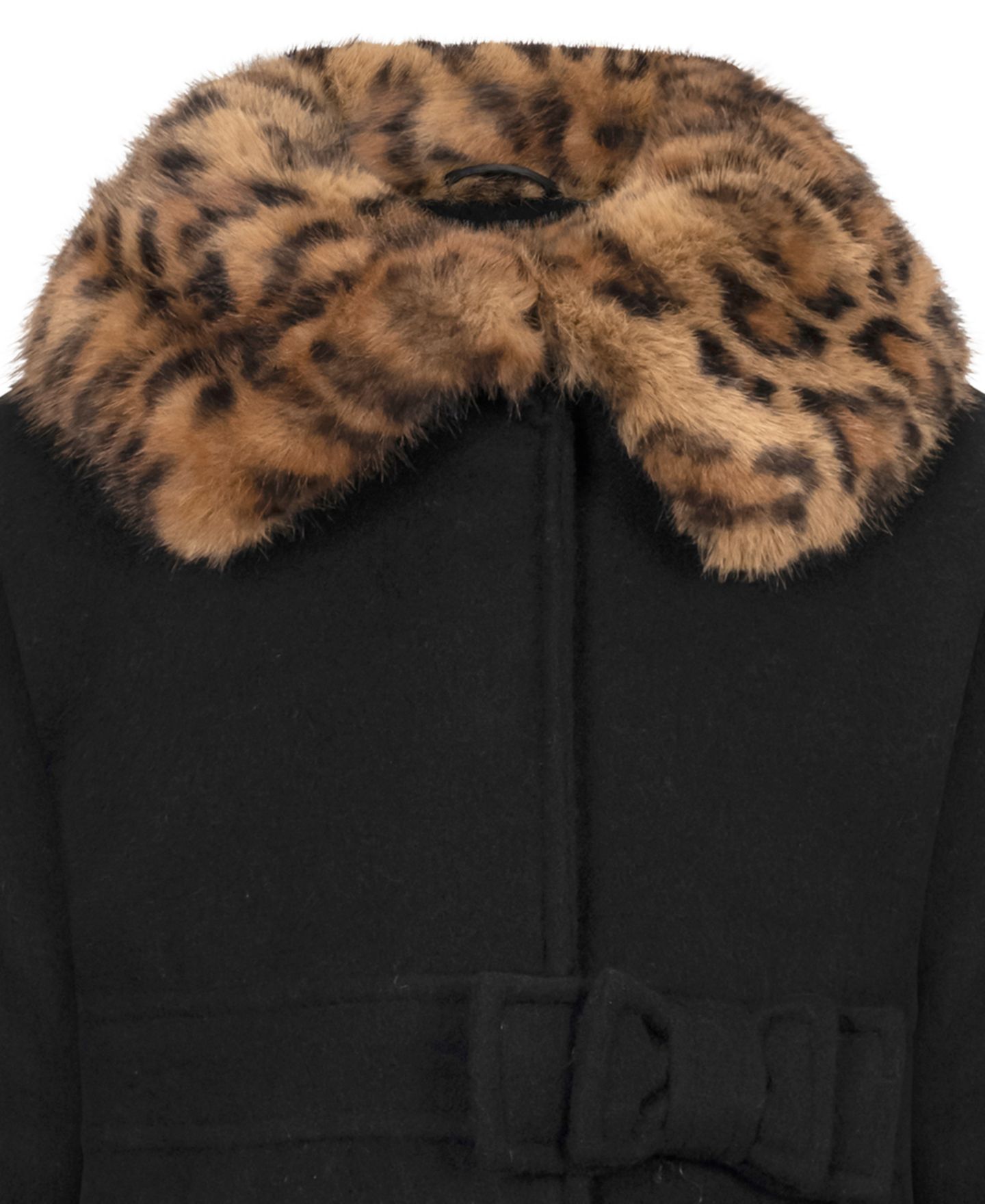 Куртка S Rothschild & CO Long-Sleeve Bow Waist with Faux Fur Collar Coat для девочек-малышей, цвет: Чёрный / Леопардовый — фото 3