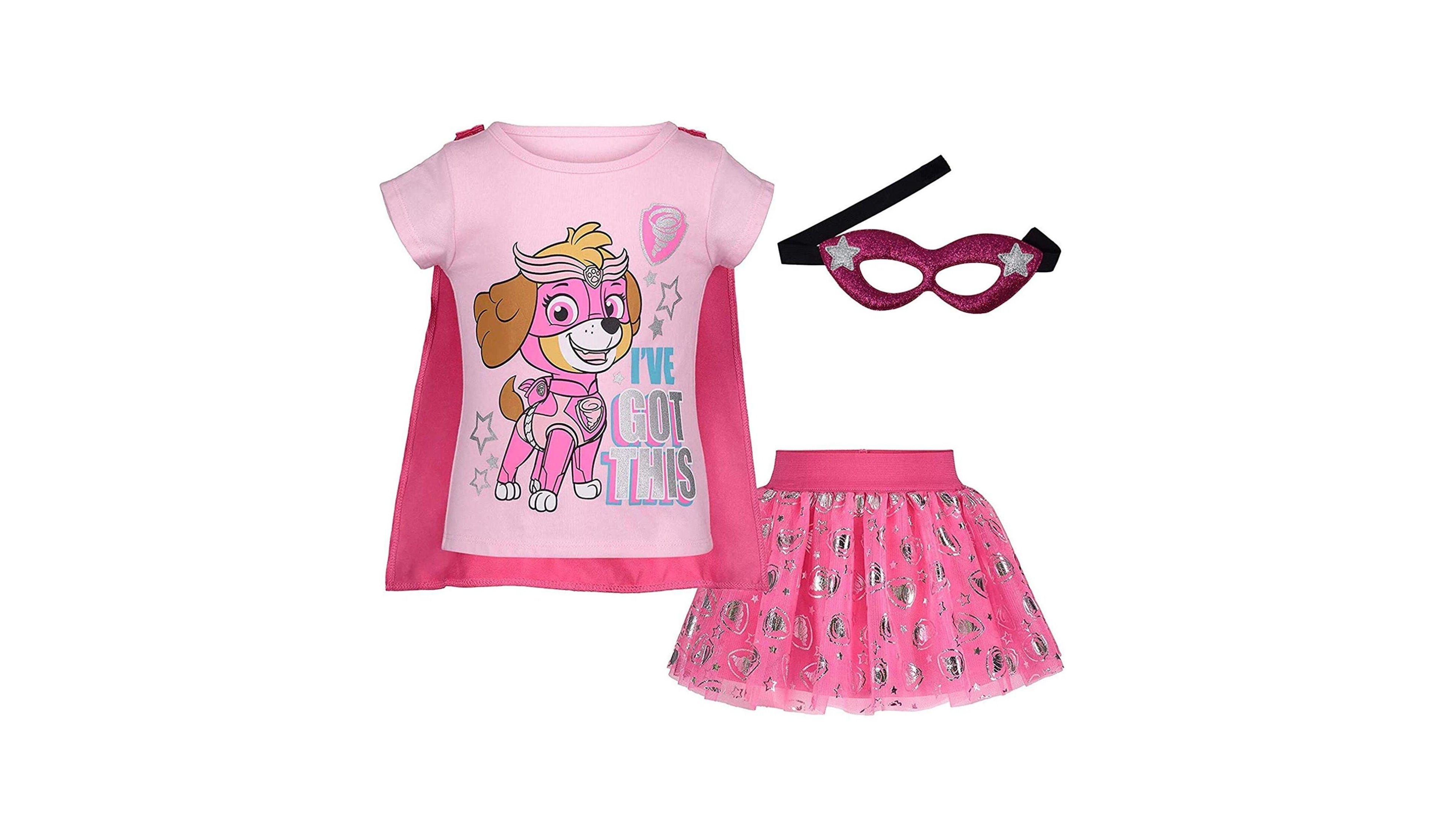 Paw Patrol Girls' 4-16 Skye Tiered Tulle T-Shirt, Tutu, Cape and Mask, 4-Piece Set