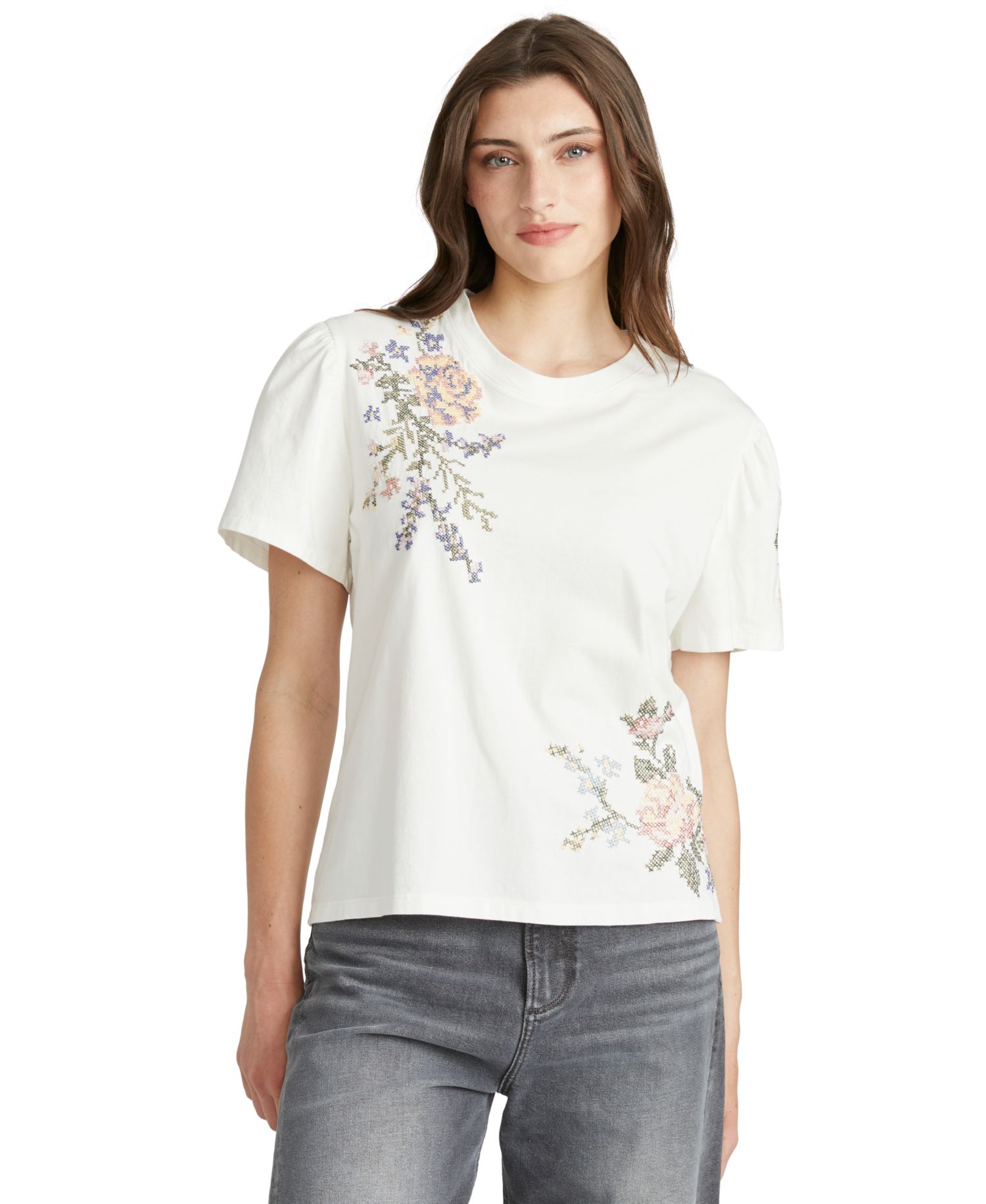 Women's Floral Embroidery Flutter T-Shirt