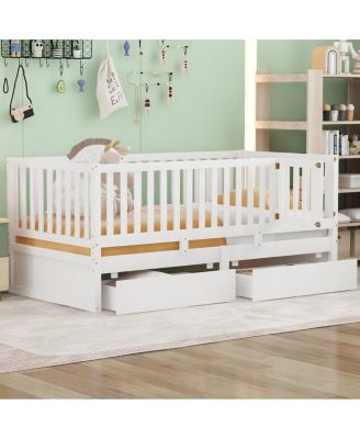 Twin Wood Daybed With Drawers and Fence Rails