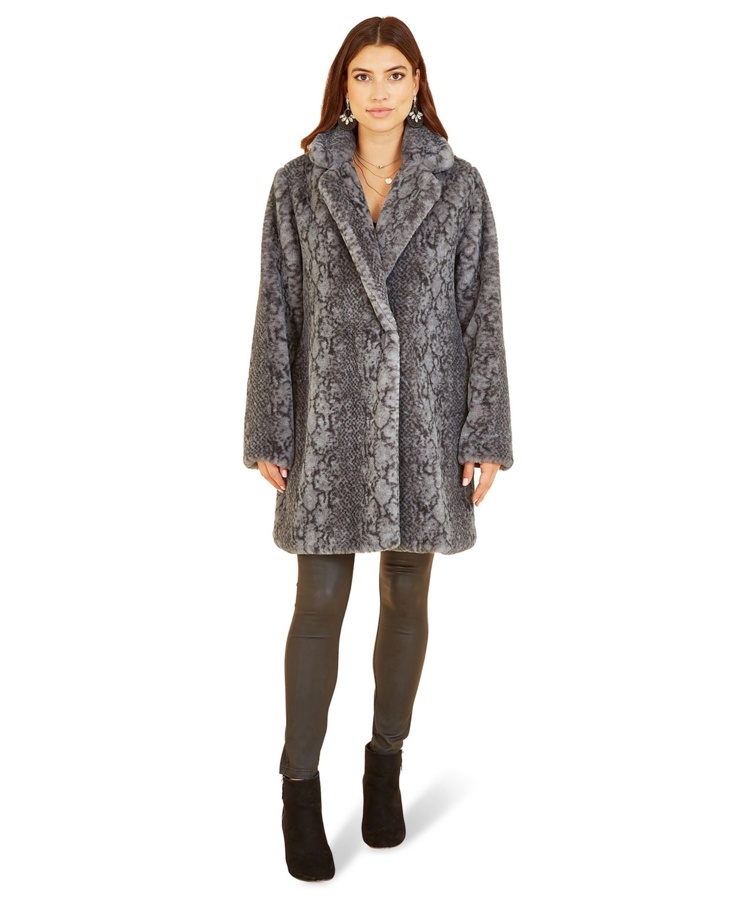 Women's Snakeskin Print Faux Fur Coat