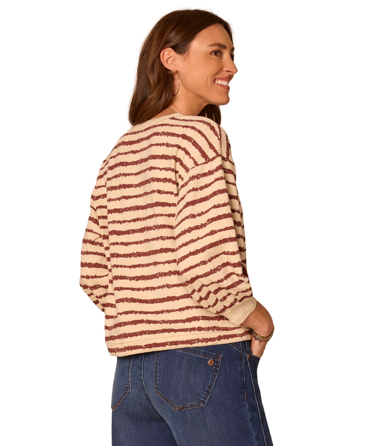 Petite Striped 3/4-Sleeve Blouson V-Neck Top