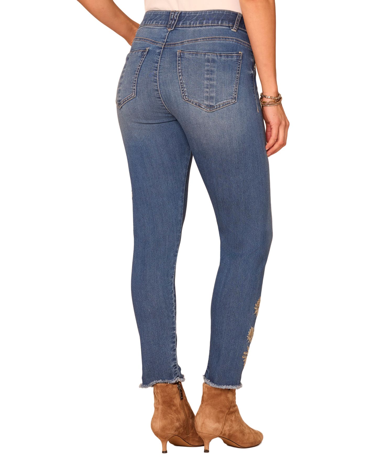 Женские джинсы Democracy Petite "Ab"solution High-Rise Slim Floral-Embroidered, цвет: Синий — фото 3