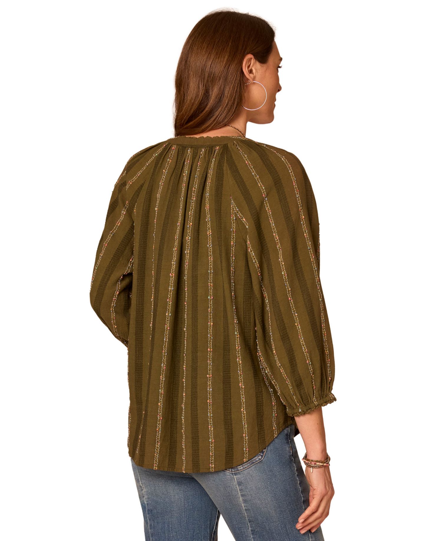 Petite 3/4 Blouson-Sleeve Split-Neck Blouse
