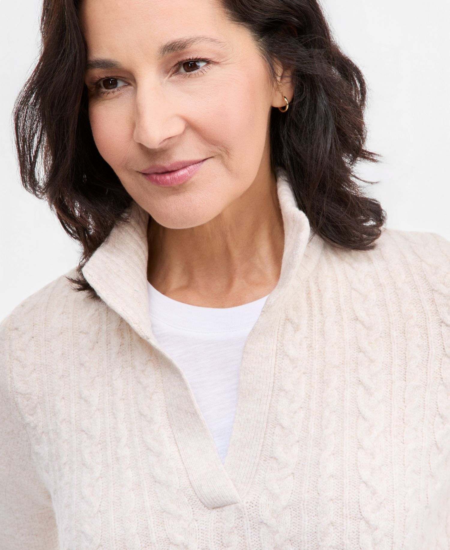 Plus Cable Split Mockneck Long-Sleeve Sweater