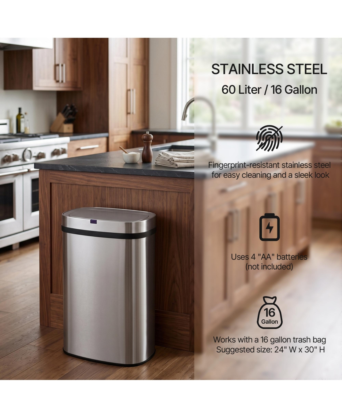 Mega Casa -Gallon Motion Sensor Stainless Steel Trash Can with Trash Bags