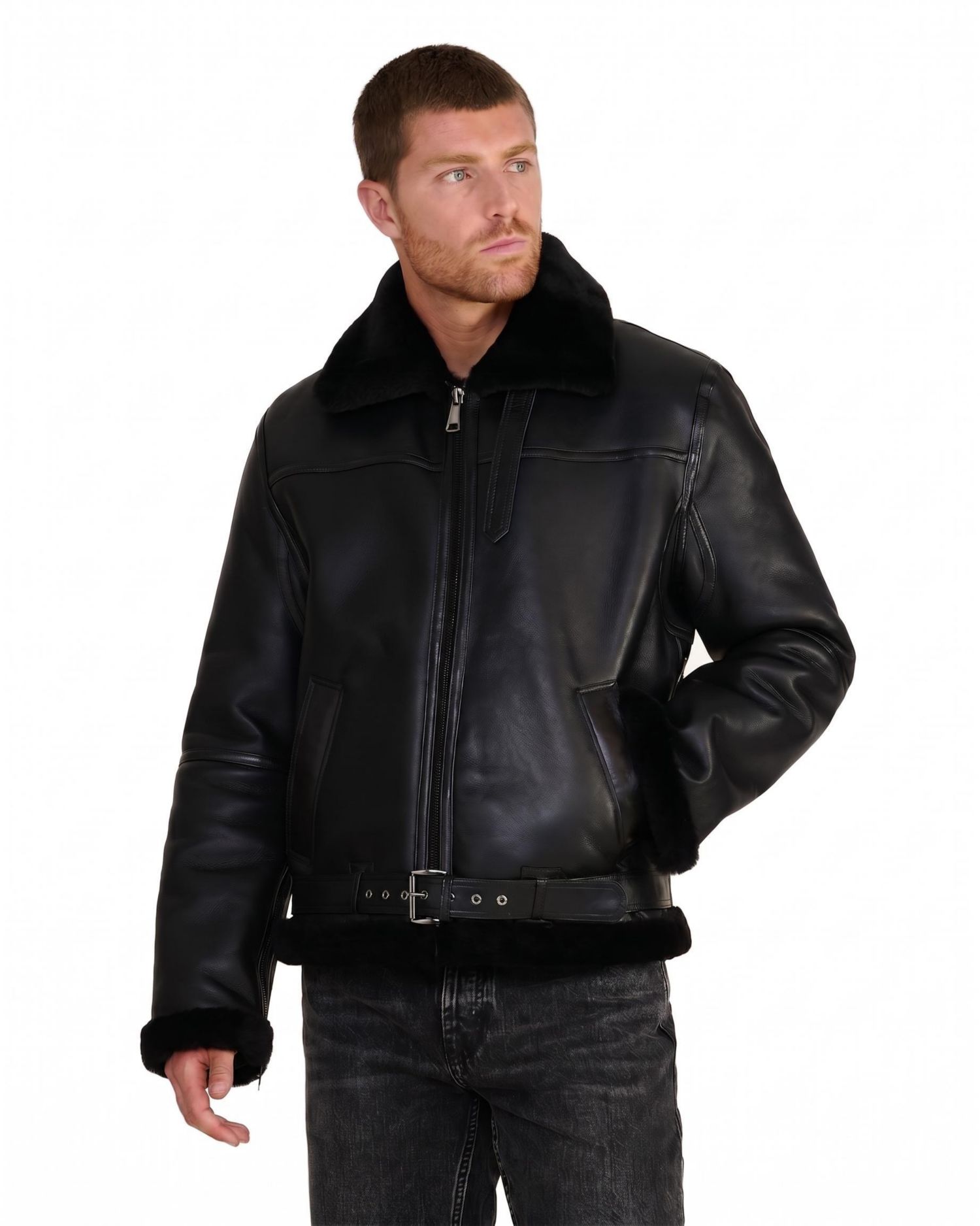 Men's Callahan Black Leather Shearling Jacket