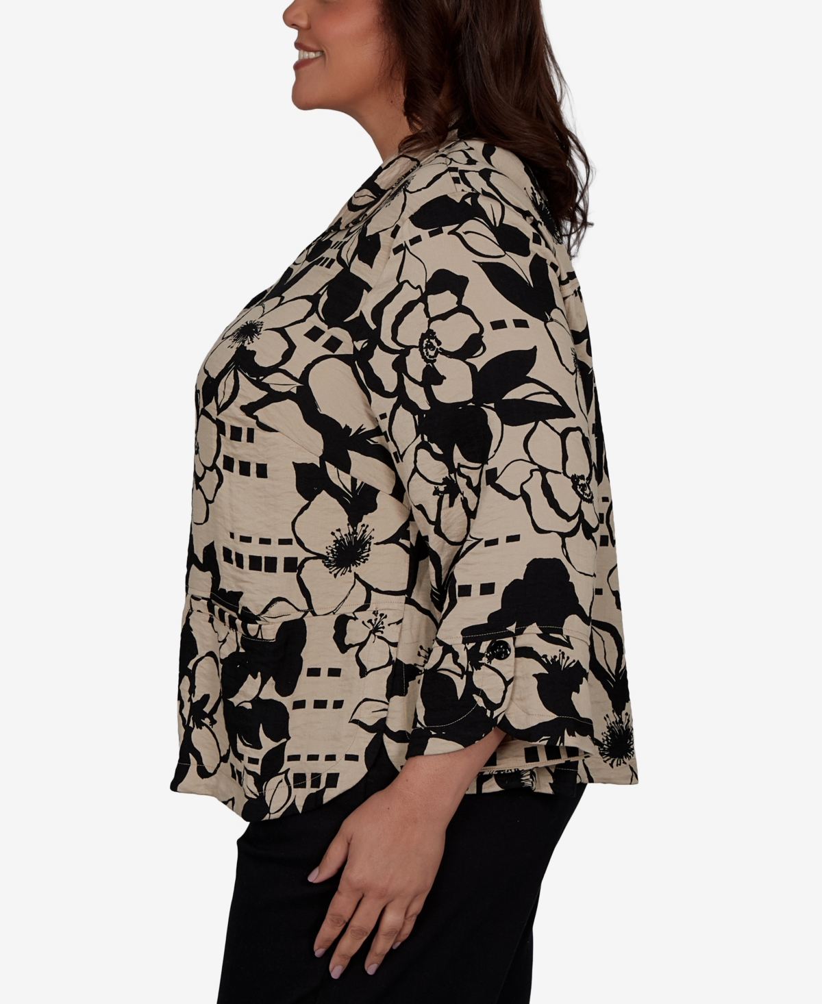 Alfred Dunner Plus Travel Advisory Geo Floral Button-Front Top