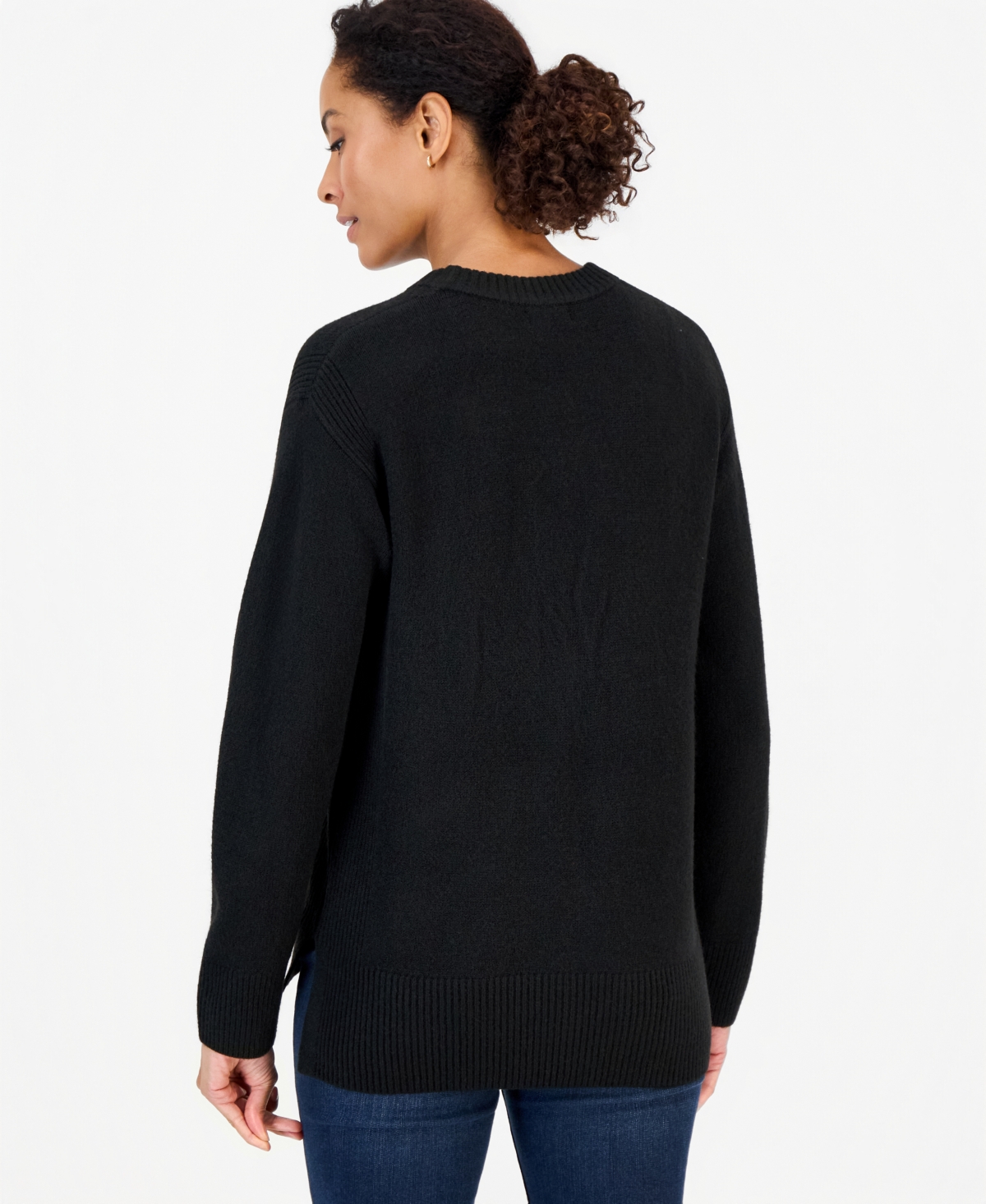 Style & Co Petite LuxSoft Long-Sleeve Crewneck Loose Pullover Sweater, Macy's Exclusive
