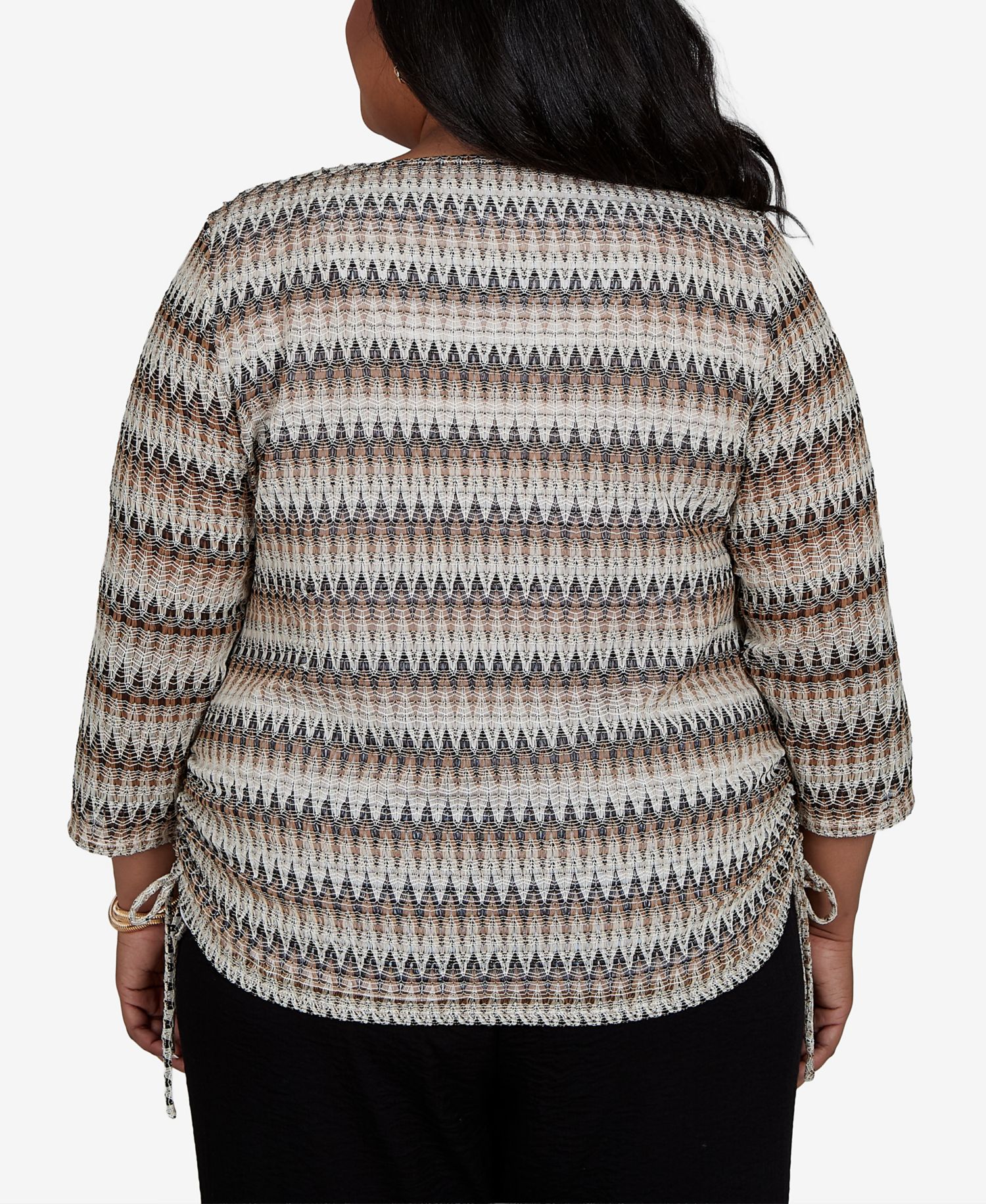 Plus Size Travel Advisory 3/4-Sleeve Textured Top with Necklace