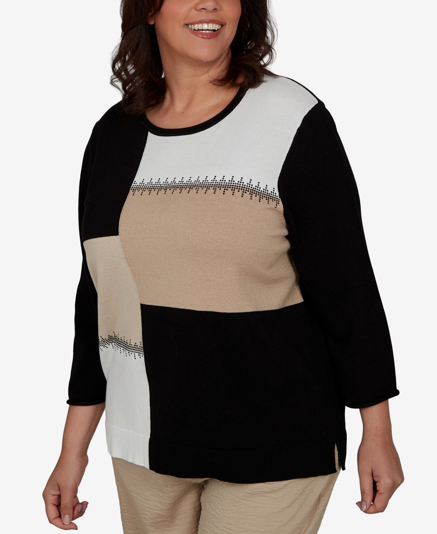 Plus Size Travel Advisory Colorblock Embellished Sweater