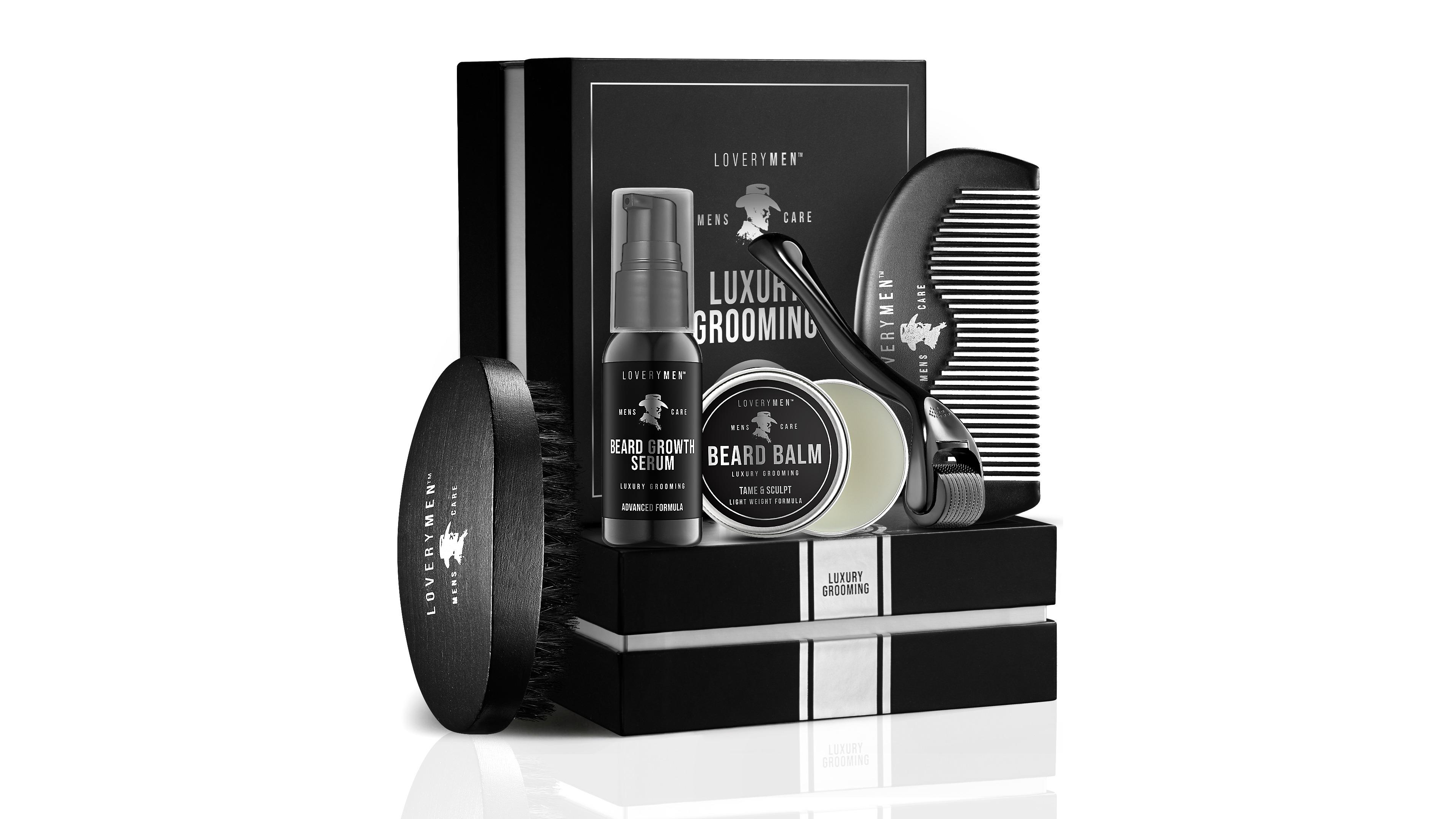 Lovery Men Beard Growth Gift Set for Men - 6pc Beard Care Set