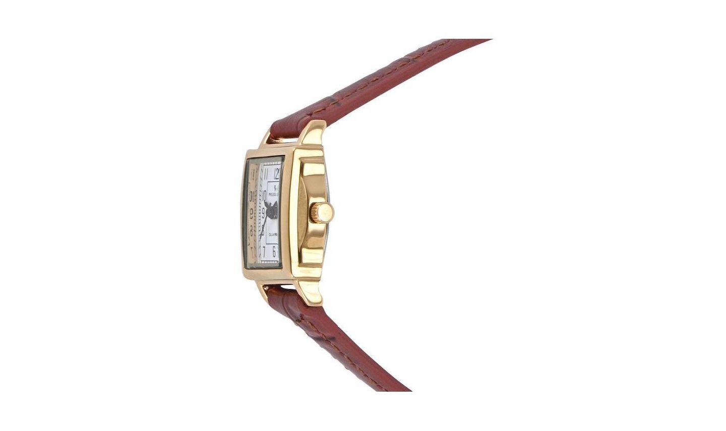 Женские часы Peugeot Vintage 14K Gold-Plated Rectangular Small Face Watch with Brown Leather Strap — фото 3