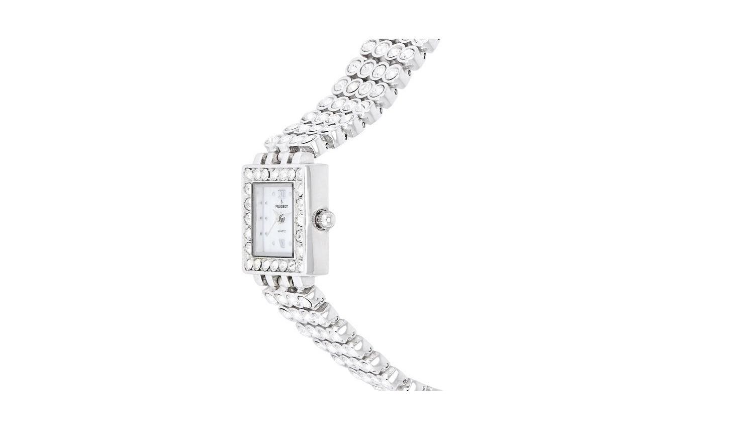 Women's Silver Jeweled Watch with Four Strands of Genuine Swarovski Crystals