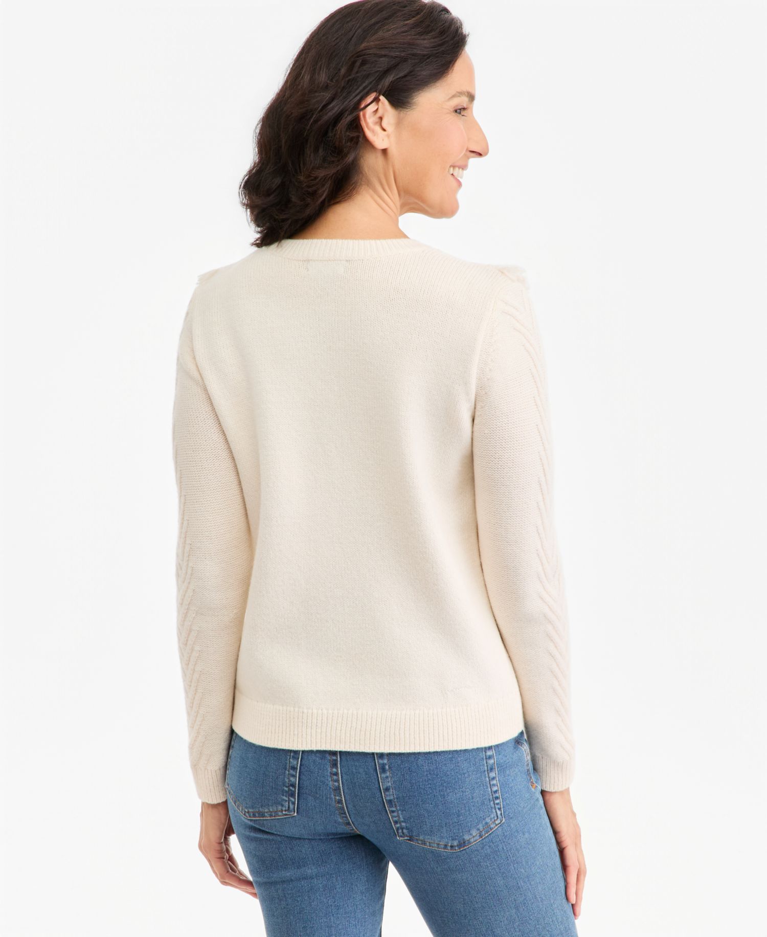 Petite Cable Fringe Crewneck Sweater