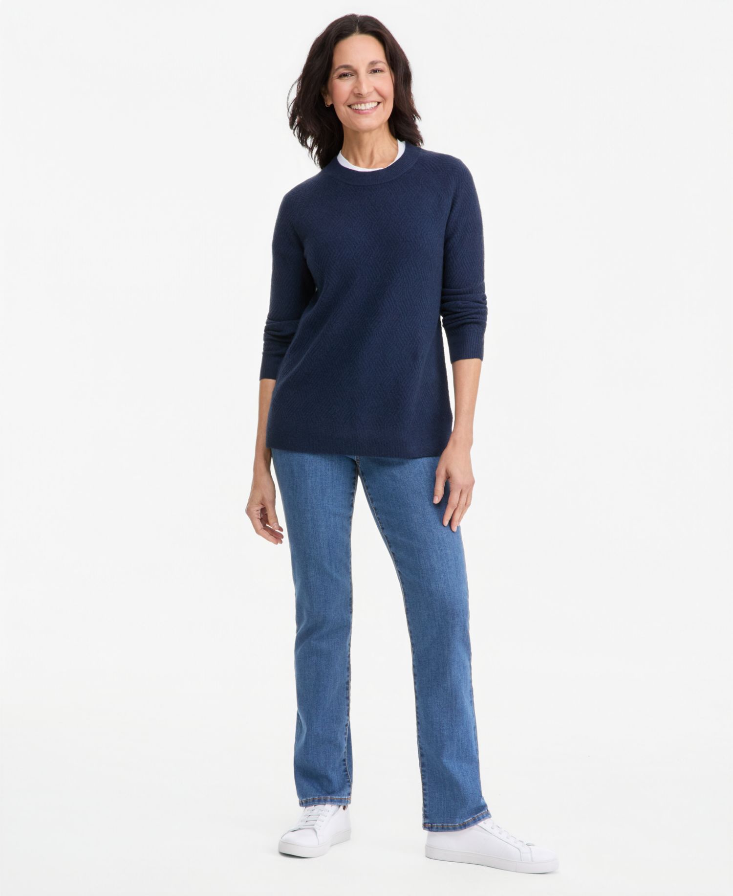 Women's Luxsoft Novelty-Stitch Crewneck Sweater