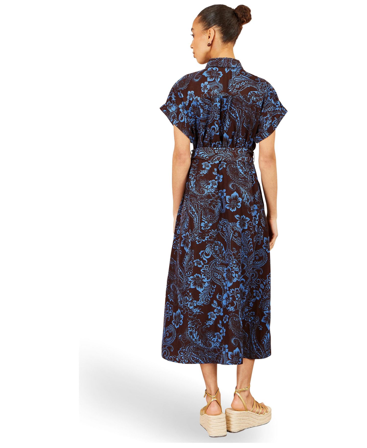Women's Paisley Belted Short-Sleeve Shirt Dress