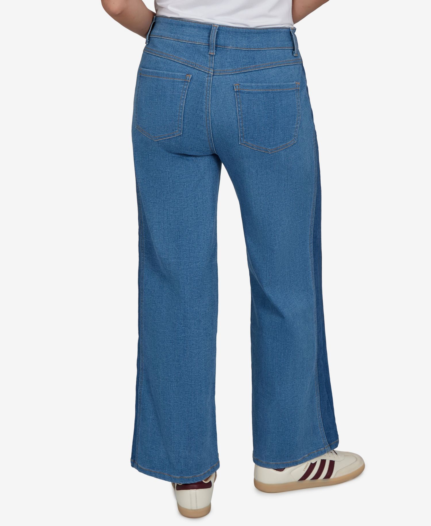 Petite Pull-On Wide-Leg Two-Tone Jeans