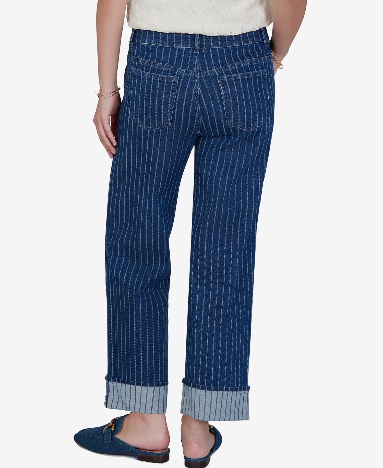 Petite Pinstripe Wide Cuff Jeans