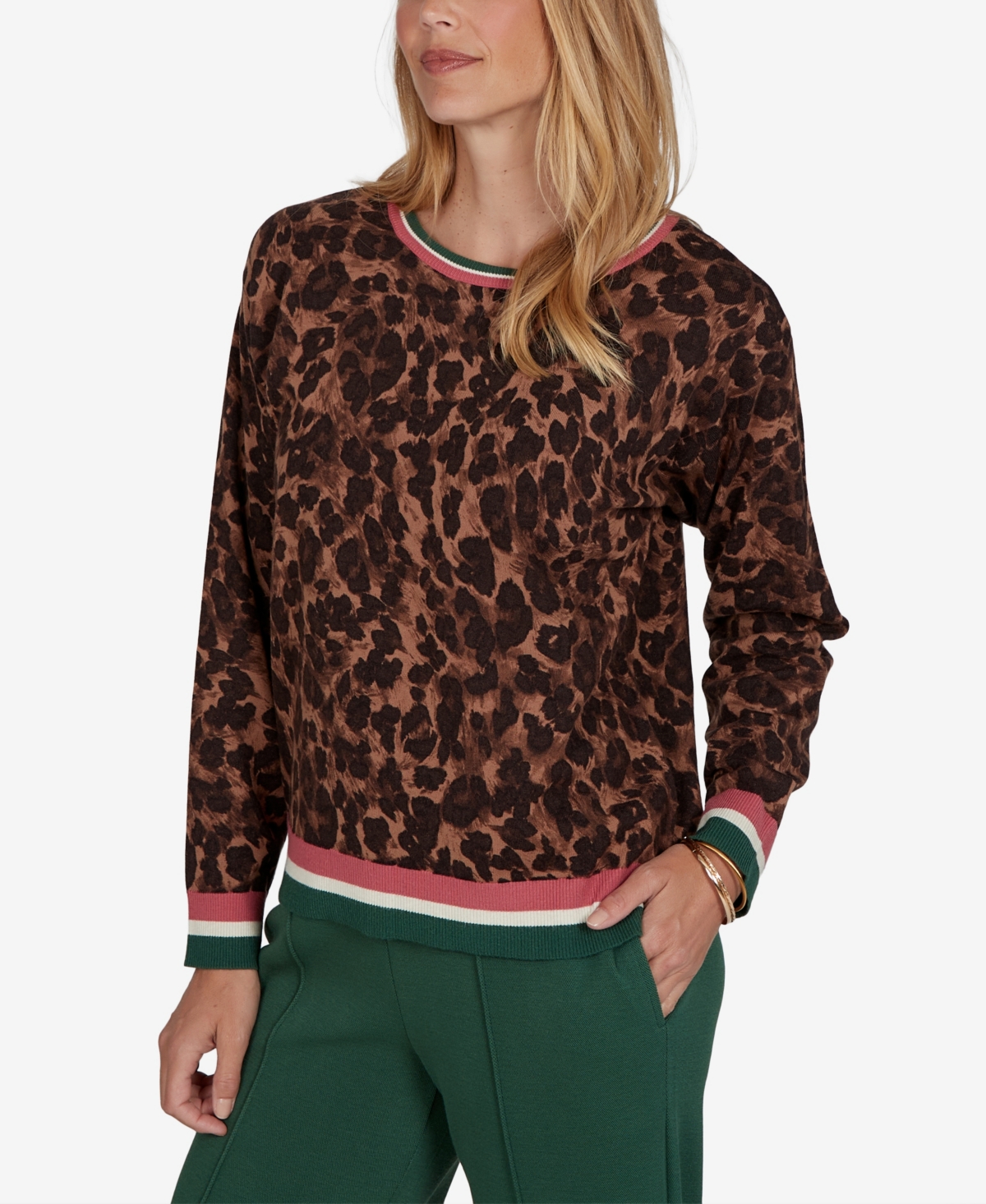 Ruby Rd. Petite Cheetah Print Knit Sweater
