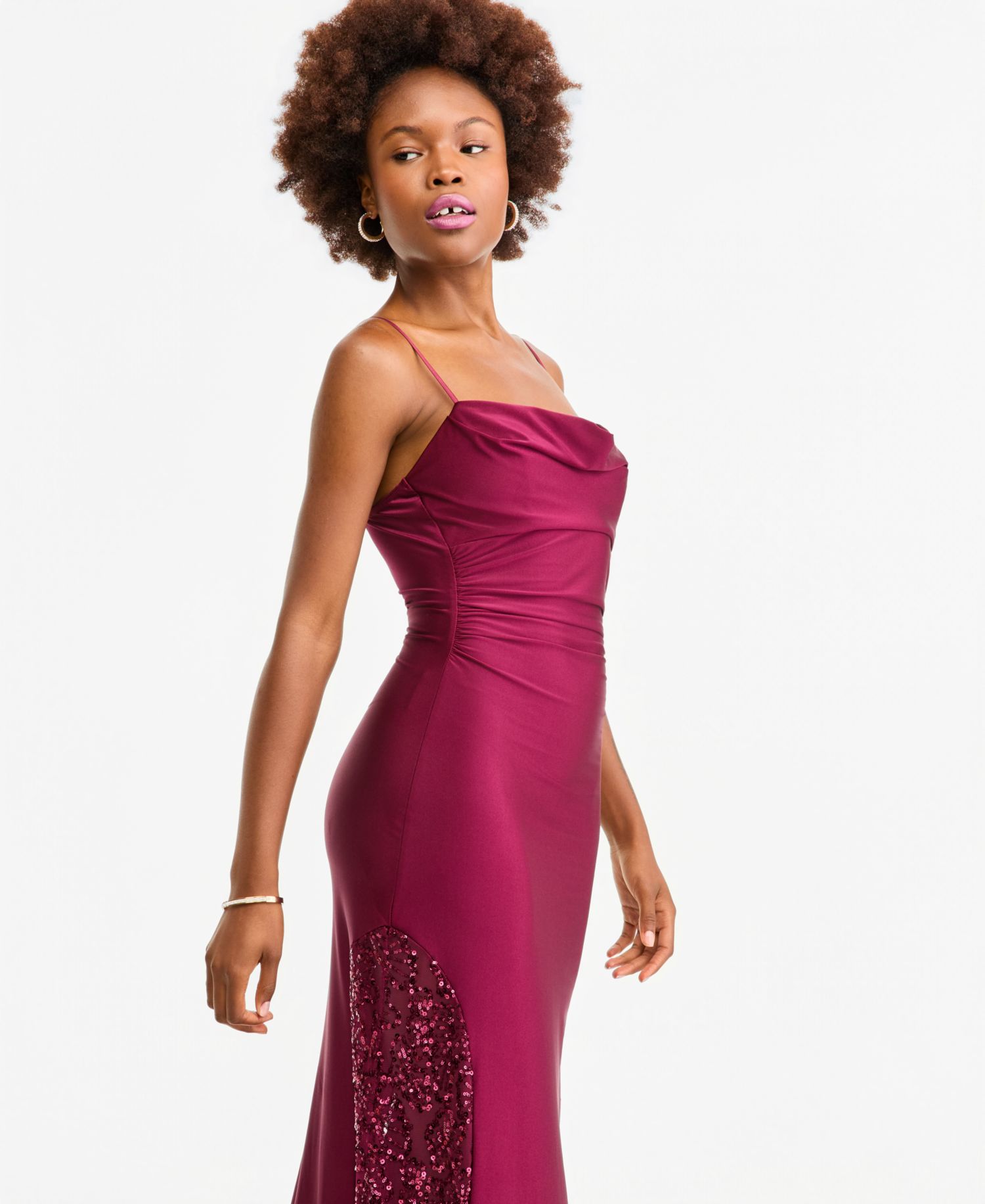 Juniors' Cowl Neck Gown