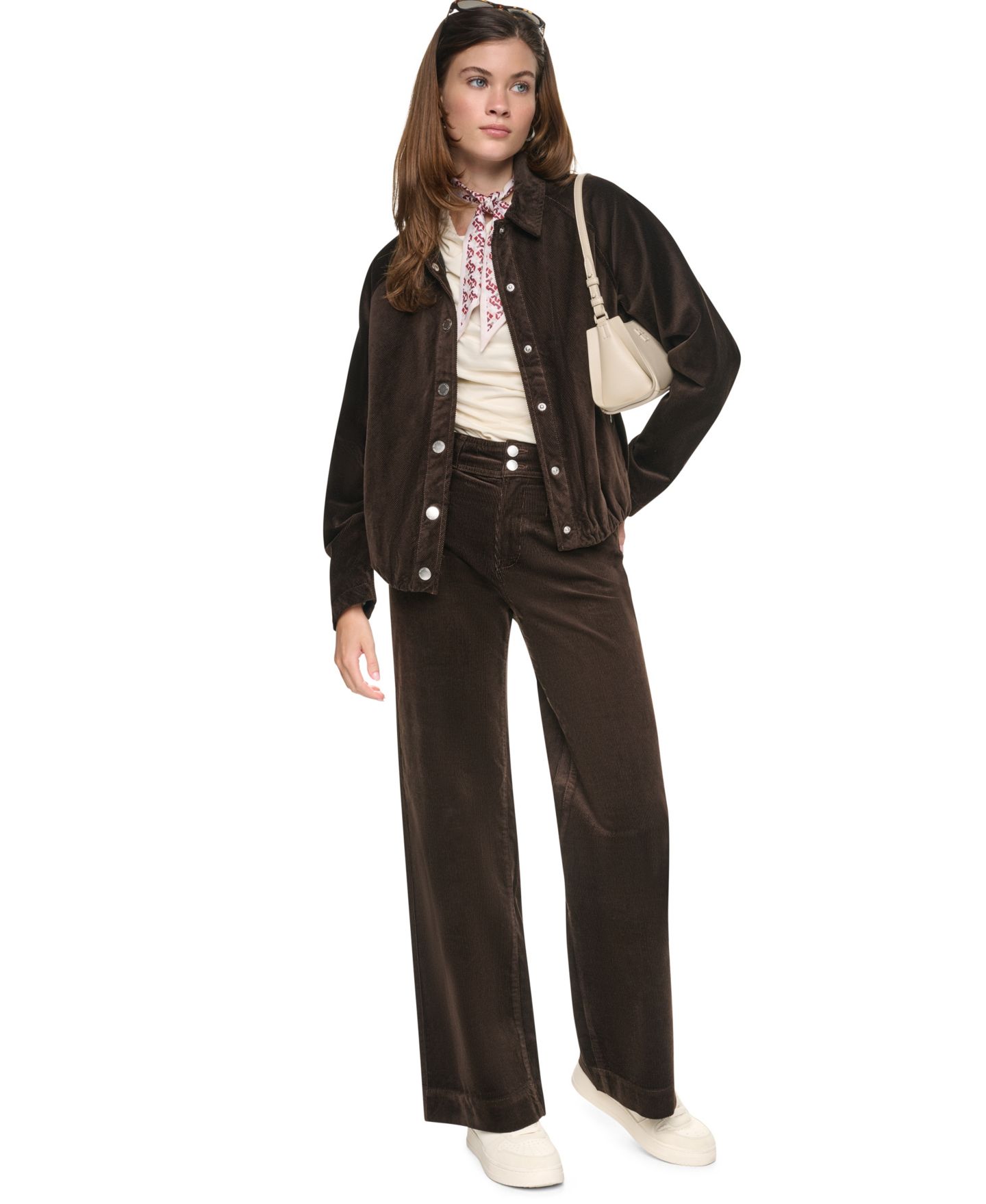 Женские брюки DKNY Jeans Petite High Rise Corduroy Wide-Leg, цвет: Тёмно-коричневый — фото 6