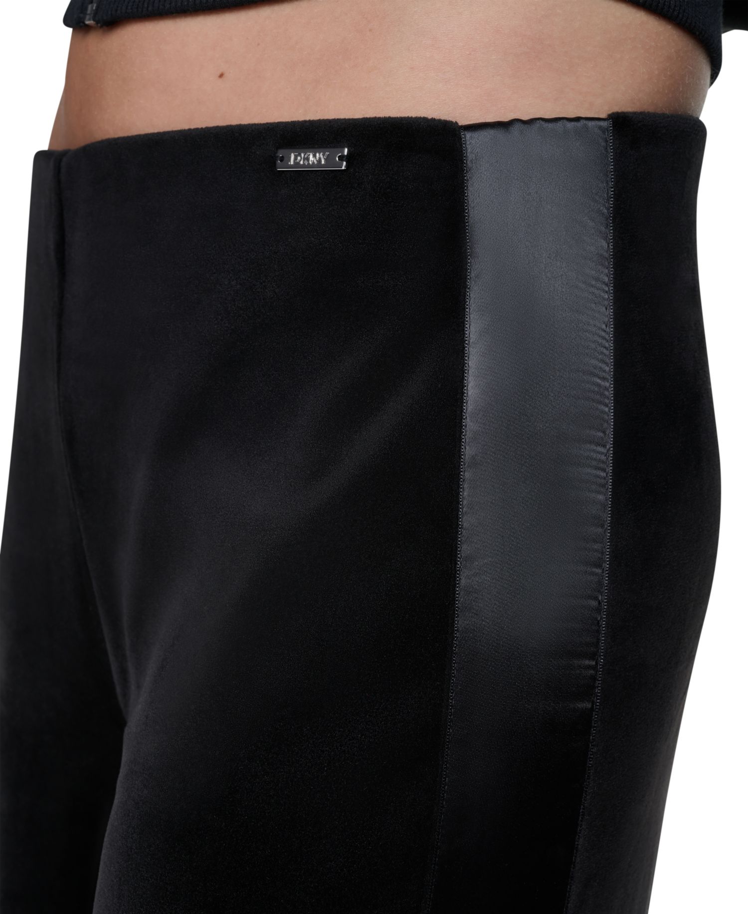 Petite Velour and Satin Trim Pull-On Wide-Leg Pants
