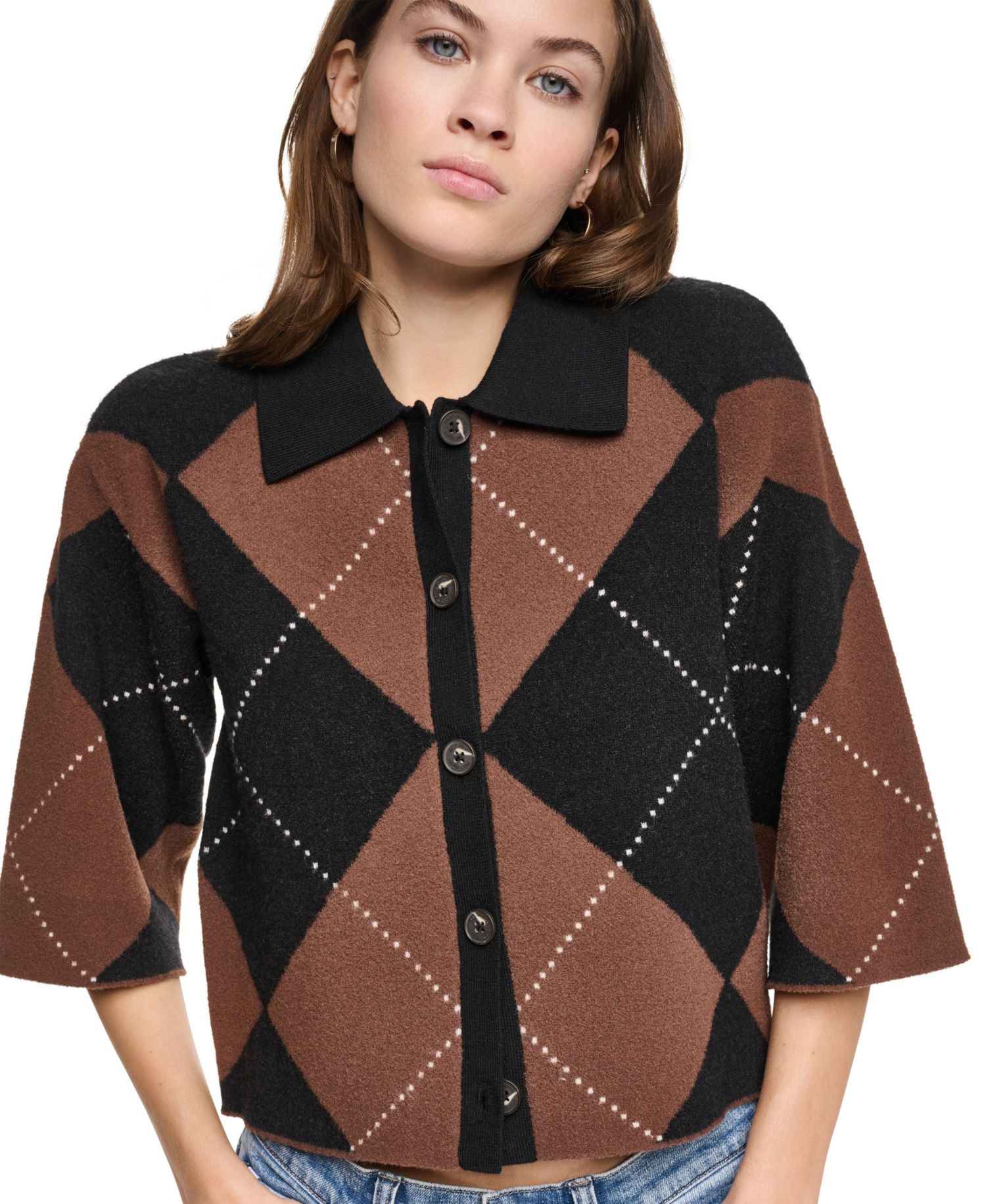 Petite Argyle Collared Cardigan