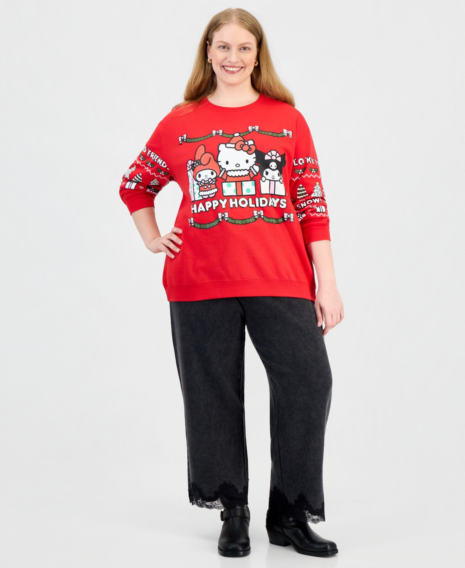 Plus Size Hello Kitty Graphic Holiday Crew Sweatshirt