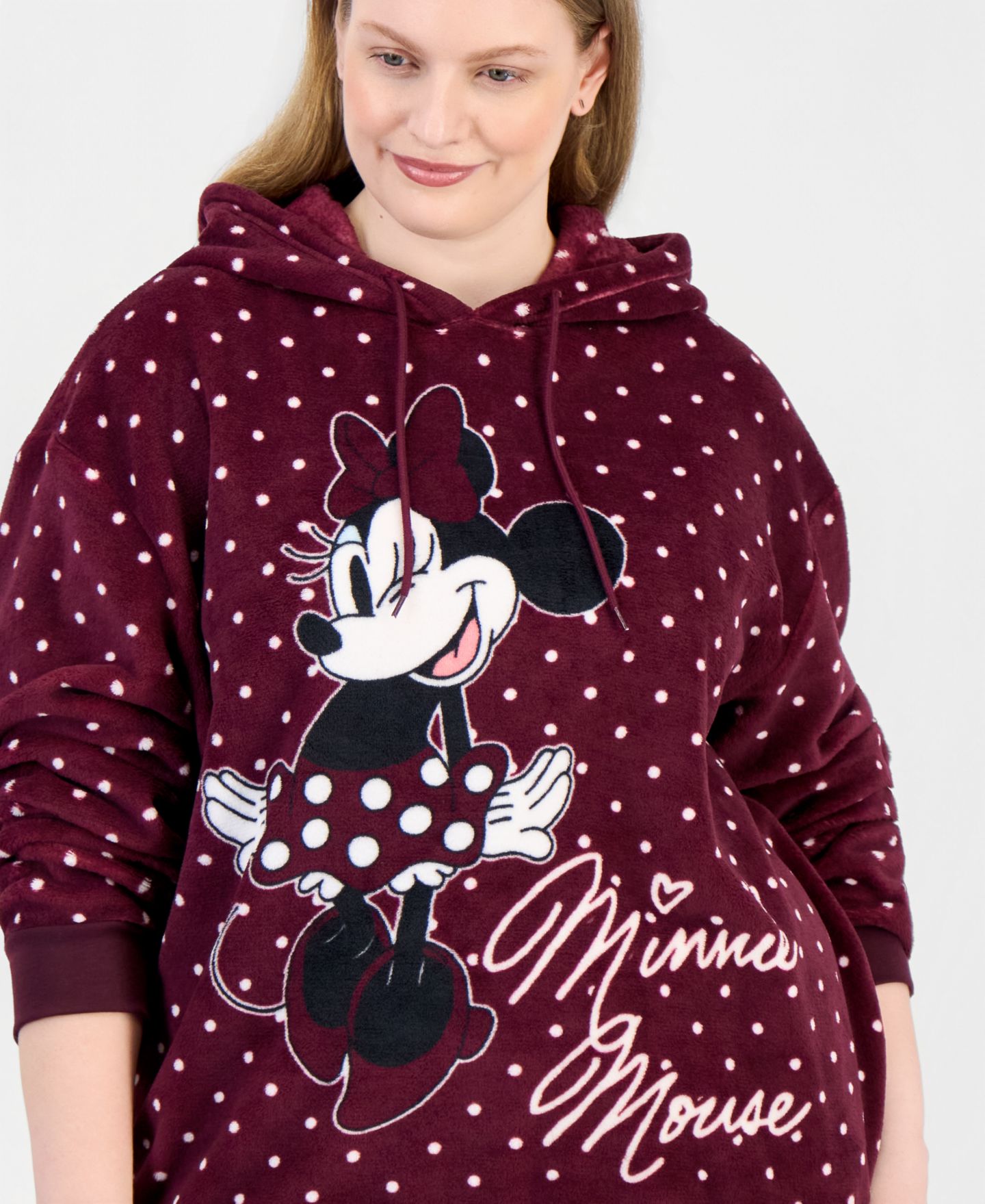 Женское худи Disney Plus Size Minnie Mouse Polka-Dot Hooded, цвет: Винный — фото 3