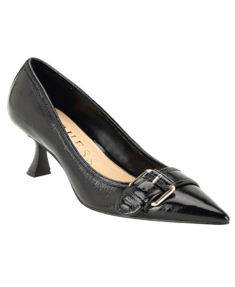 Женские туфли GUESS Andey Buckle Sculpted Kitten Heel Pump, цвет: Чёрный кожаный