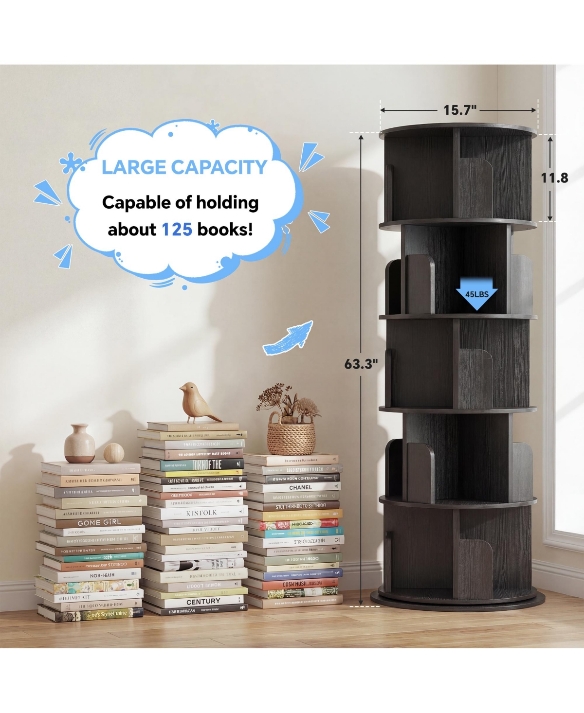 360 Display Wooden Rotating Bookcase