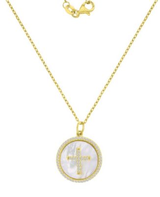 14k Gold-Plated Mop Crystal Cross Necklace